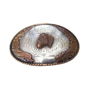 Irvine Jachens Inc Navajo Belt Buckle Horse Head Sterling Silver Copper Vintage